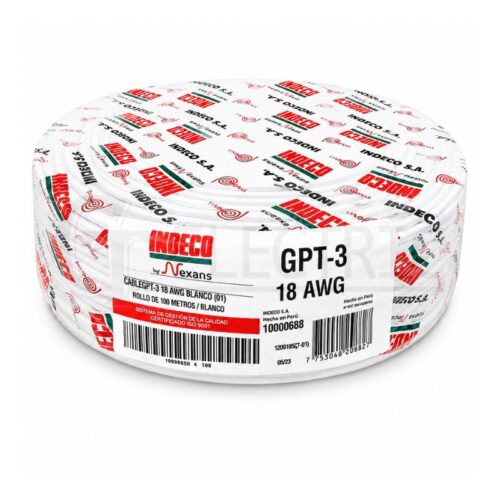 CABLE GPT N° 18 AWG 300V BLANCO INDECO