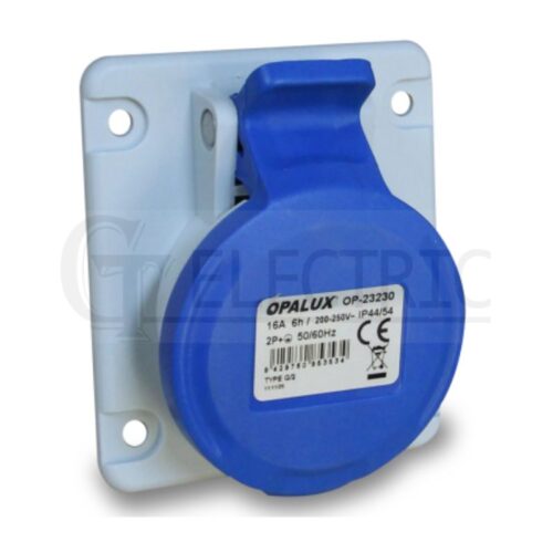 TOMA EMPOTRABLE 16A 2P+T  200-250V IP54 AZUL  OP-23230 OPALUX