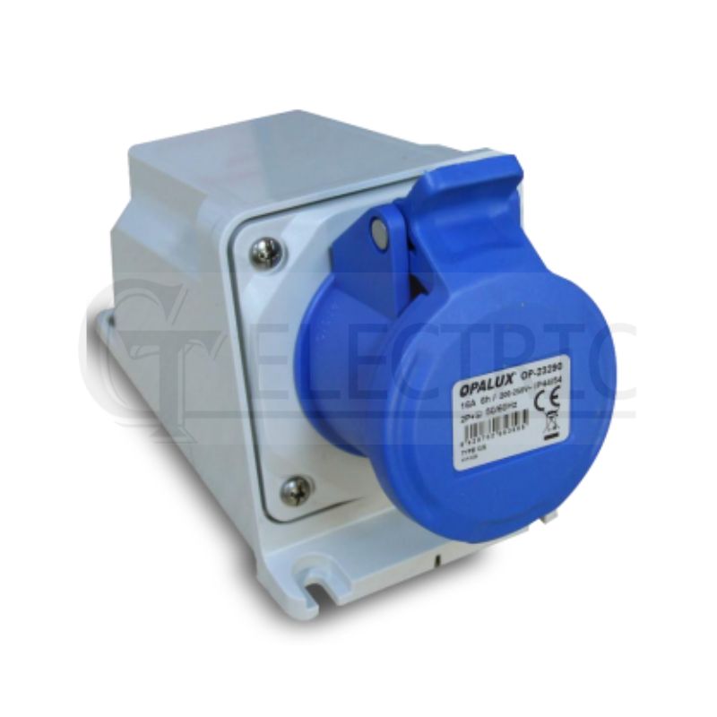 TOMA VISIBLE 16A 2P + T 200-250VAC IP54 AZUL OP-23290, OPALUX